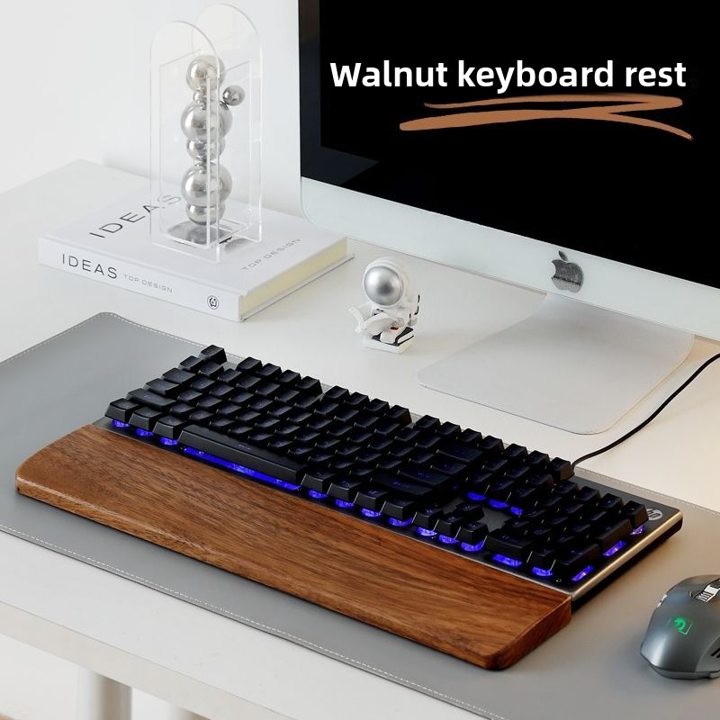 Gaming Keyboard Mouse Combo - Teclado de madeira maciça descanso de