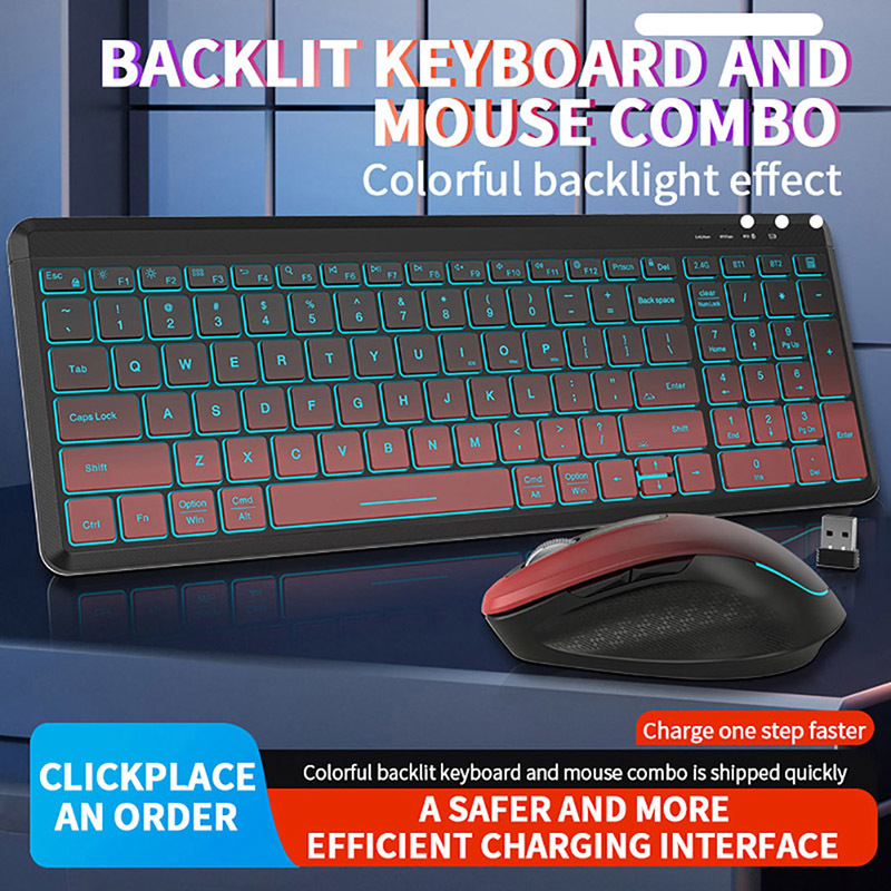RGB Backlit Silent Wireless Te - Gaming Keyboard And Mouse Combo avaliação e preço